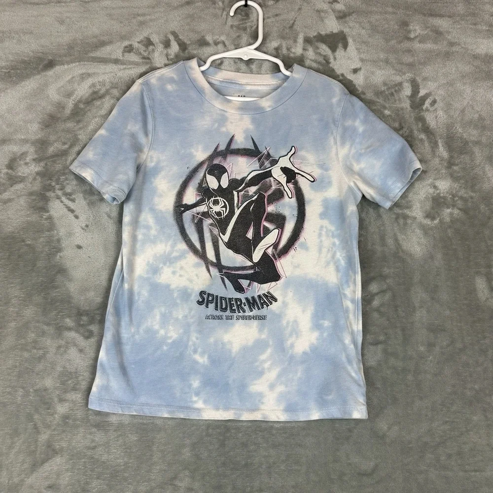 Gap Kids T-Shirt Boy's S (6/7) Blue Tie Dye Spider-Man Across The Spider-Verse